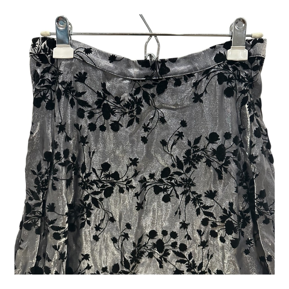 Vtg Ronni Nicole Metallic Silver Floral Flocked Maxi Skirt Size 12 Made In USA - Picture 3 of 7